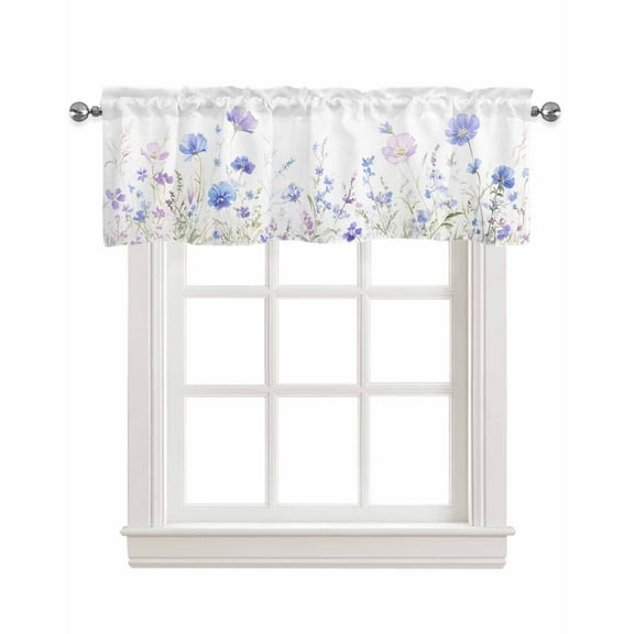 Lavender Flowers Kitchen Valances for Windows Farmhouse Linen Window Valance Curtain for Living Room Window Treatment Spring Blooms Botanicals Garden Floral Valance Rod Pocket Topper, 42 x 12 Inch