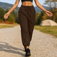 thumbnail image 5 of Cagogo Women's Cargo Pants with Pockets Drawstring Casual Loose Long Tapered Pants Streetwear Solid Trousers for Party Office Travel, Brown L, 5 of 6