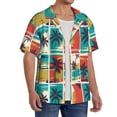 thumbnail image 2 of Uemuo Colorful Hawaii Palms Pattern Cotton Linen Short Sleeve Shirts,Casual Lightweight Button Down Shirts,Vacation Beach Summer Tops-Large, 2 of 7