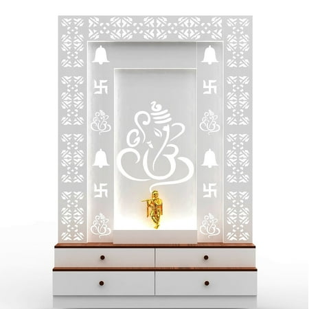 White Designer Textured Wooden Mandir With LED / Mandir For Home & Office / Temple For Home / Pooja Ghar / Mandir With Lights /Storage