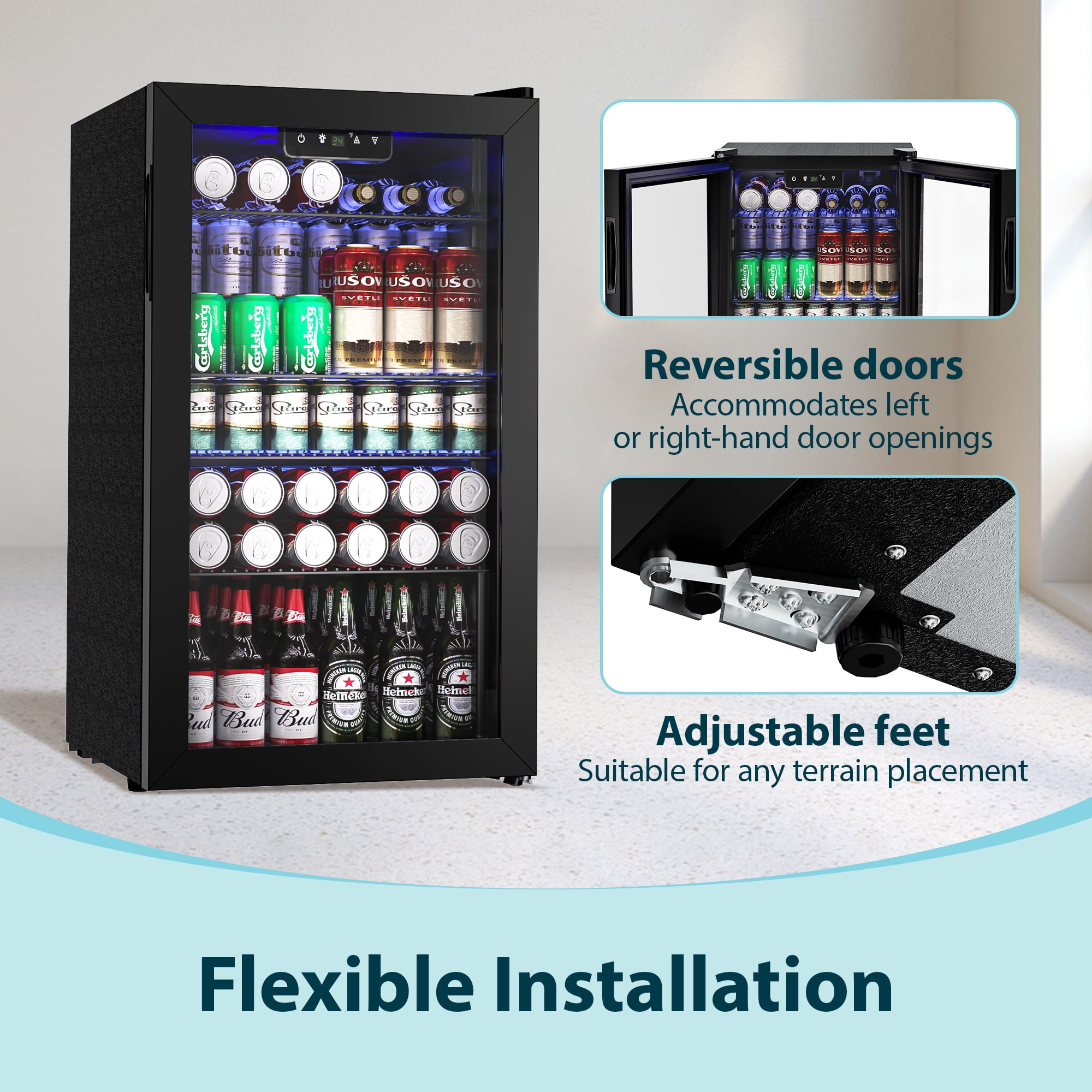 Simzlife 126 Can Beverage Refrigerator and Cooler with Glass Door for Home, 18.9 in W, 31.5 in H  (图5) Simzlife 126 Can Beverage Refrigerator and Cooler with Glass Door for Home, 18.9 in W, 31.5 in H  (图5)