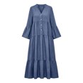 thumbnail image 5 of Lnmiateer Women Flowy Tiered Ruffle Maxi Dress V Neck Bell Sleeve Solid Soft Breathable Sundress for Beach Holiday Weekend Casual Outfit, 5 of 5