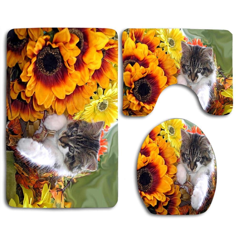 Whimsical Country Outhouse Bath Rug Picket Fence Sunflower Rug Kitten Cat Rug 