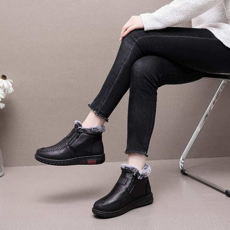 OKBOP Flats Shoes White Cowgirl Boots Winter Fashion Non Slip Shoes for Women Warm Christmas Duck Womens Boots Clearance