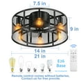 thumbnail image 4 of Ohniyou 21" Farmhouse Caged Ceiling Fans with Lights and Remote, Flush Mount Modern Enclosed Ceiling Fan for Kitchen Living Room Bedroom,Black, 4 of 16