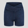 thumbnail image 4 of CHGBMOK Women’s Stretchy Jean Shorts Crossover High Waisted Pull on Denim Shorts with Pockets, 4 of 9