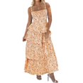 thumbnail image 2 of Spaghetti Strap Womens Floral Print Maxi Dresses Casual Sleeveless Ruffle Flowy Tiered Dress, 2 of 4