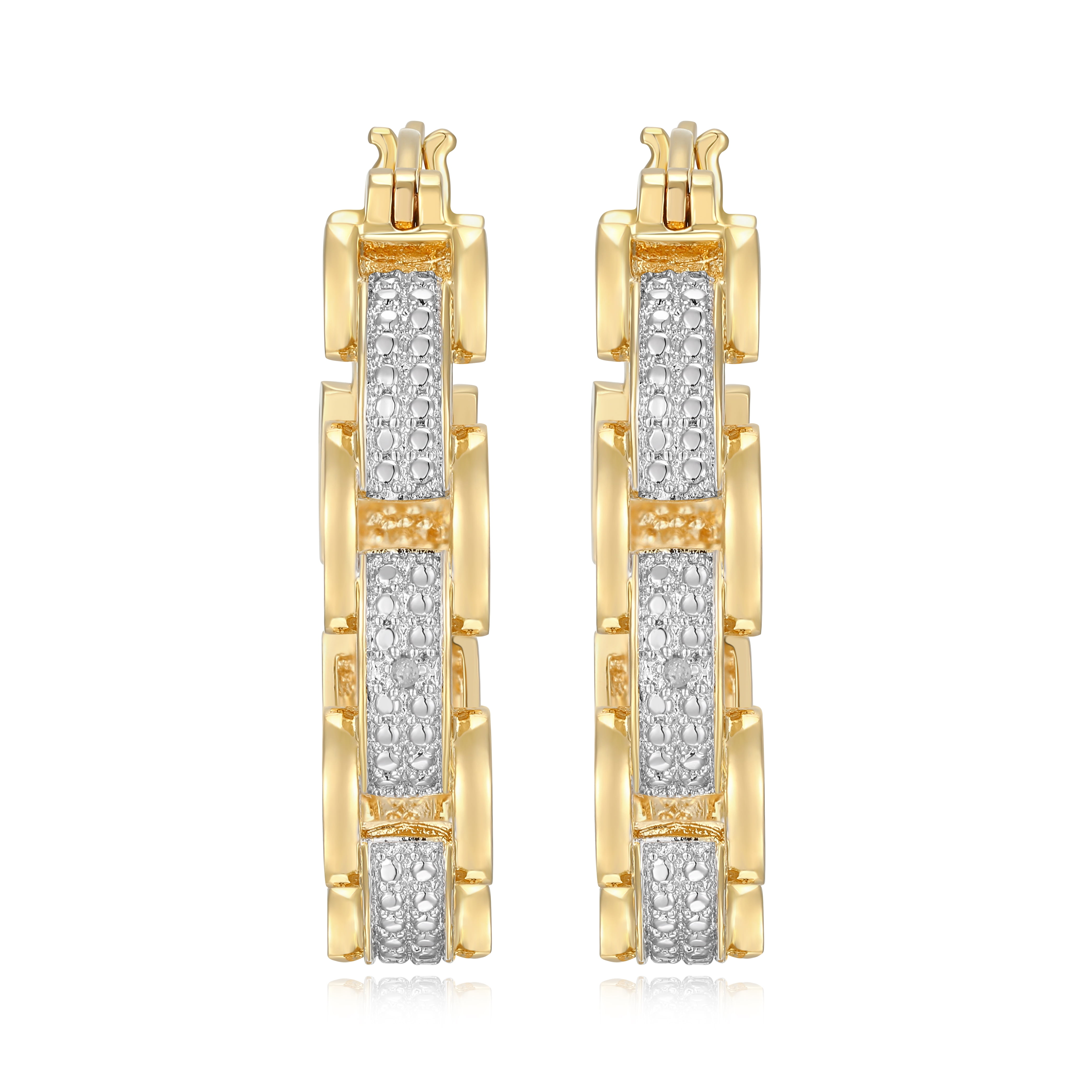 Forever Facets Diamond Accent Chunky Link Hoop Earrings in Two-Tone Rhodium over Bronze, Adult Female
