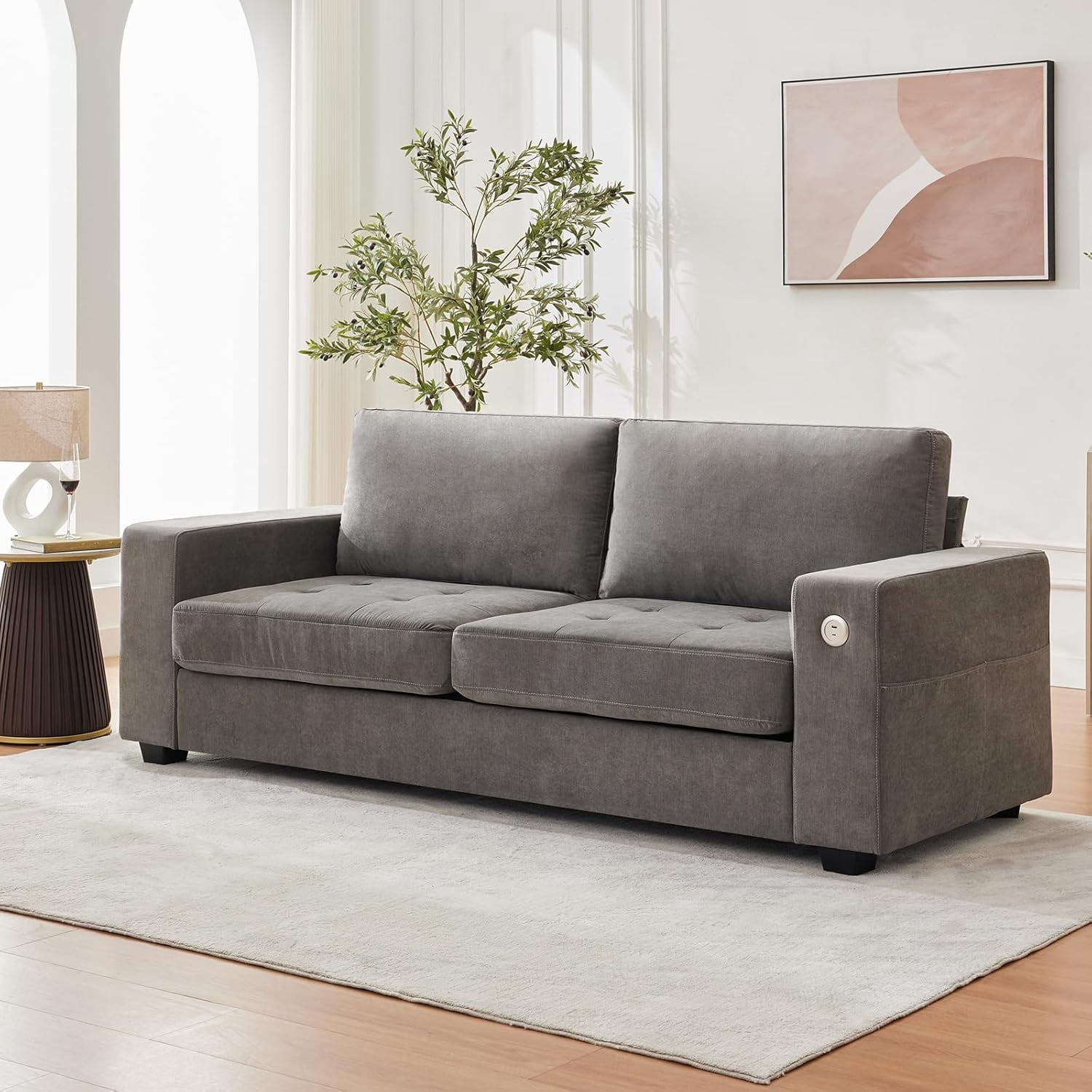 LIZHOUMIL 90" Modern Loveseat w/USB Ports, Chenille & Removable Covers