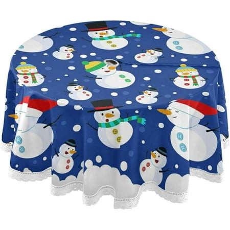 

Hyjoy Blue Cute Christmas Snowman Round Tablecloth 60In Waterproof Table Cloths with Umbrella Hole and Zipper Party Patio Table Covers for Outdoor Backyard /BBQ/Picnic
