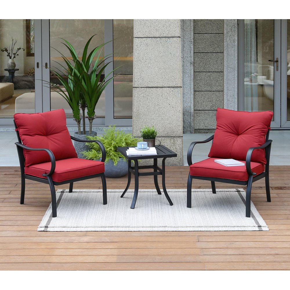 red wrought iron bistro set