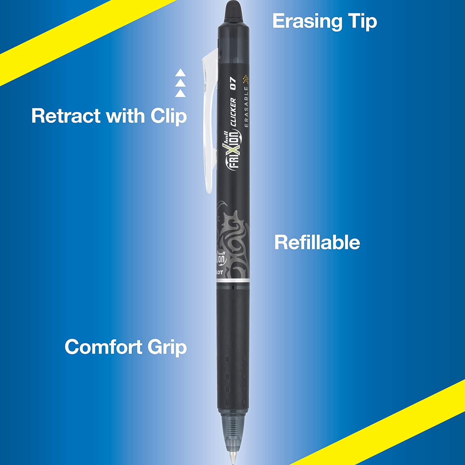 PILOT FriXion Clicker Erasable, Refillable And Retractable Gel Ink Pens, Fine Point, Black Ink, 12-Pack (31450)