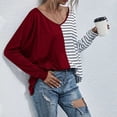 thumbnail image 3 of Blusa informal elegante, talla M, camiseta de cuello en V y manga larga a rayas rojas para mujer, 3 of 6