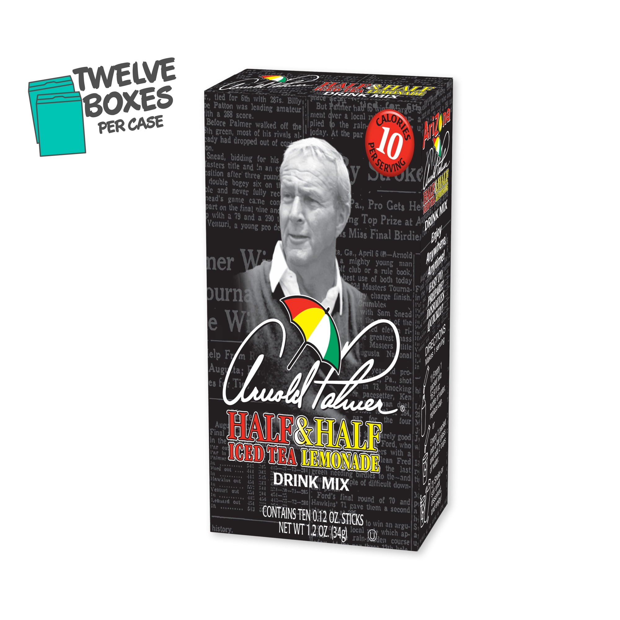 AriZona Arnold Palmer Half and Half - On-the-Go Powdered Drink Mix, 0.12oz 120 Count - 10ct Boxes (Pack of 12)