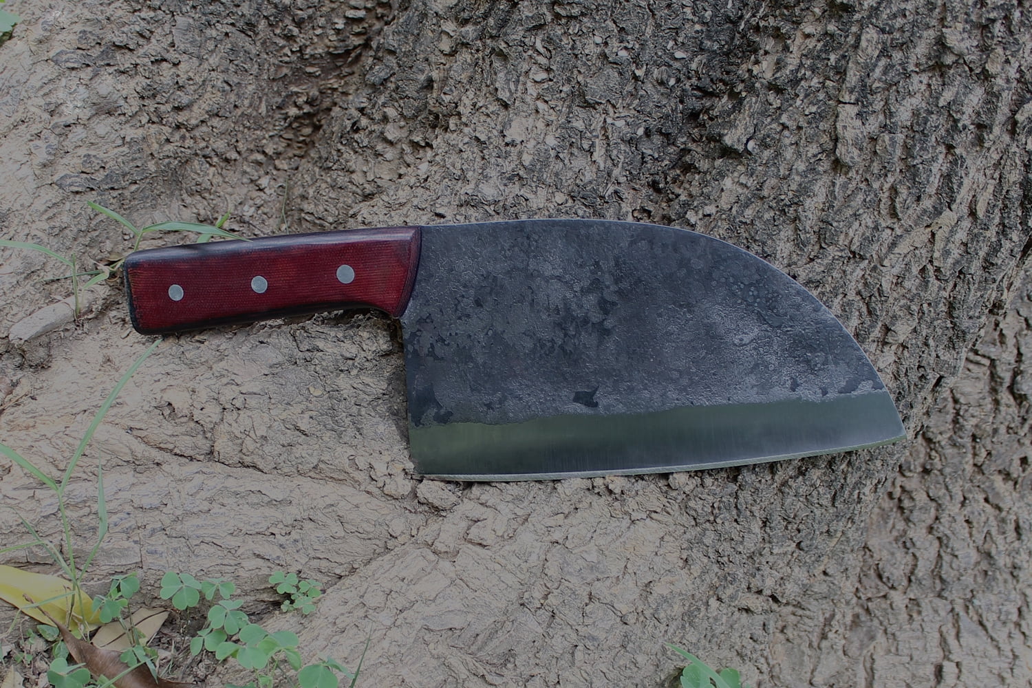 Serbian® Razor Sharp Cleaver Handforged Carbon Steel Chef Knife 3-layer with Leather Sheath