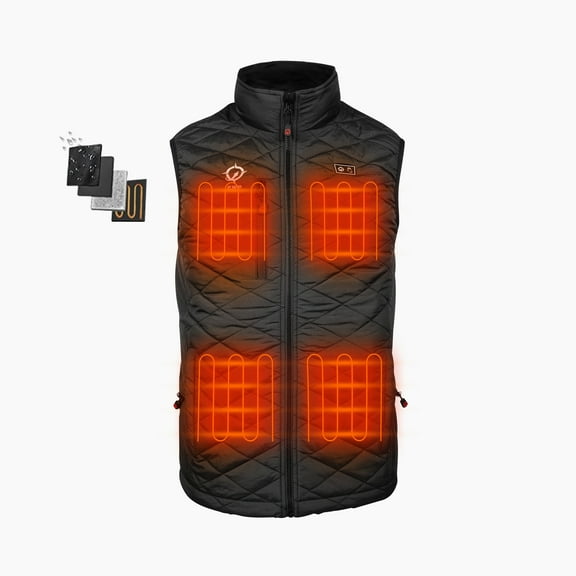 EWP Unisex Black Heated Insulated Quilted Vest with Rechargeable Battery Pack - Small
