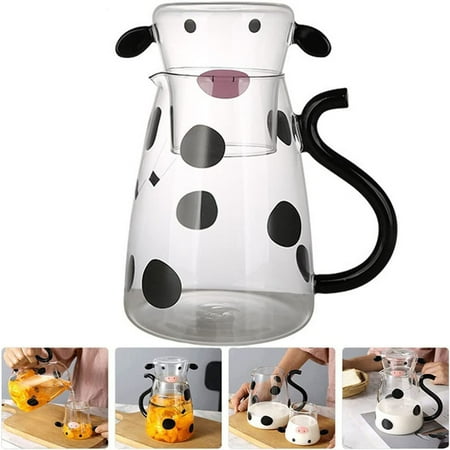 

NIUREDLTD Cartoon Cow Clear Glass Night Water Bottle Set With Glass Water Bottle And Night Cup