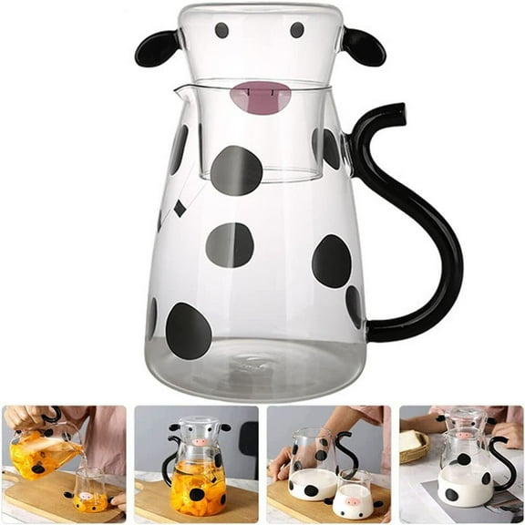 Fall Decor Cartoon Cow Clear Glass Night Water Bottle Set With Glass Water Bottle And Night Cup