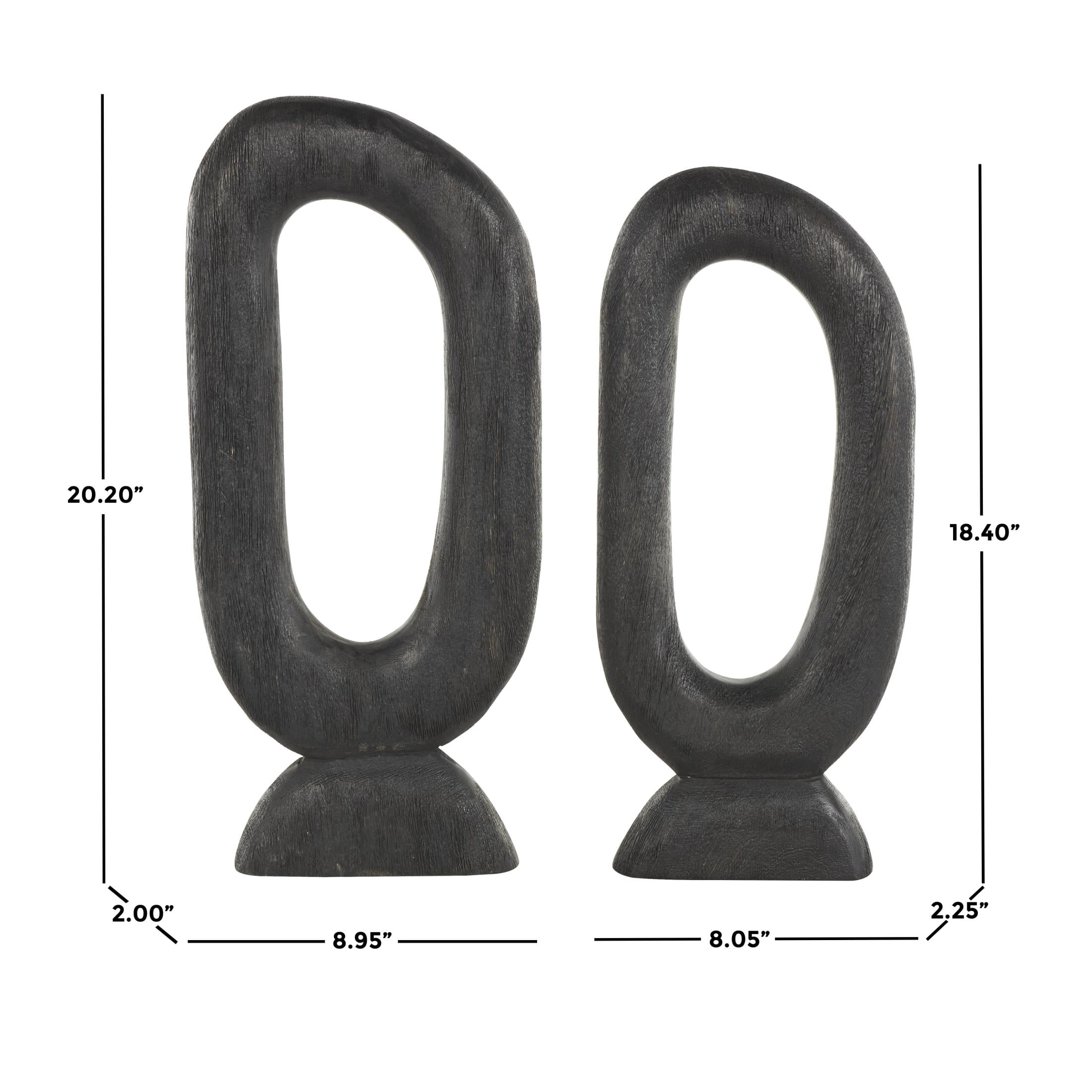 20", 18"H Black Mango Wood Cutout Oval Abstract Sculpture, by DecMode (2 Count)