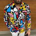 thumbnail image 2 of Camisa estampada de manga larga para hombre, chaqueta informal, solapa, camisa con botones de un solo pecho para traje de otoño, 2 of 4