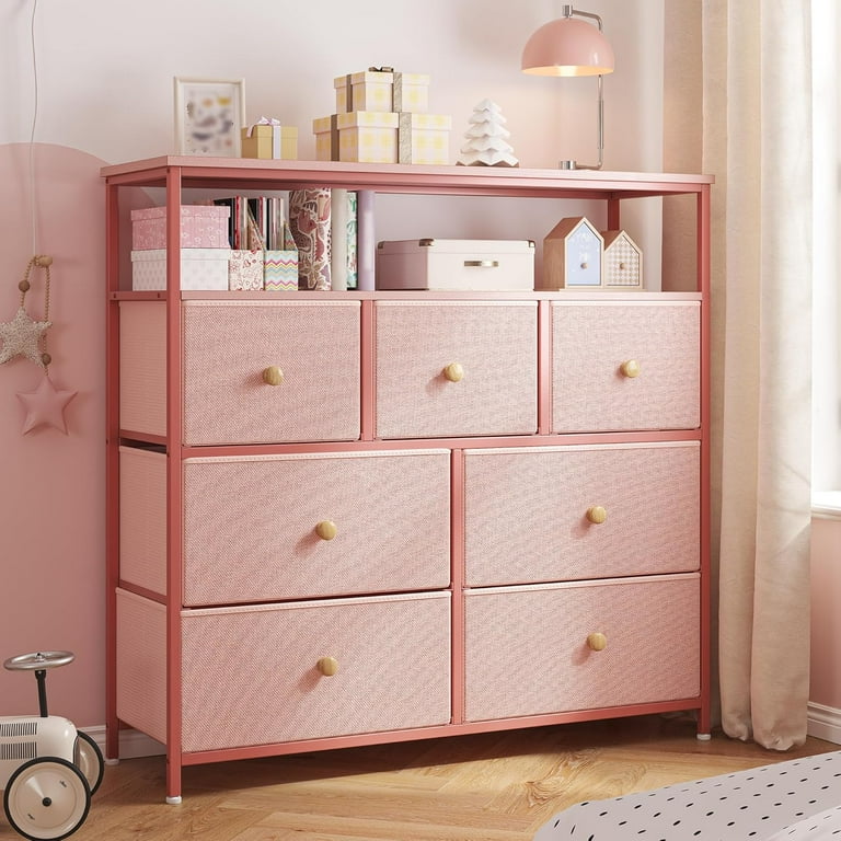 tall pink dresser WLIVE for Bedroom, 11 Drawer Chest of Drawers, For display Tall pink dresser with gold