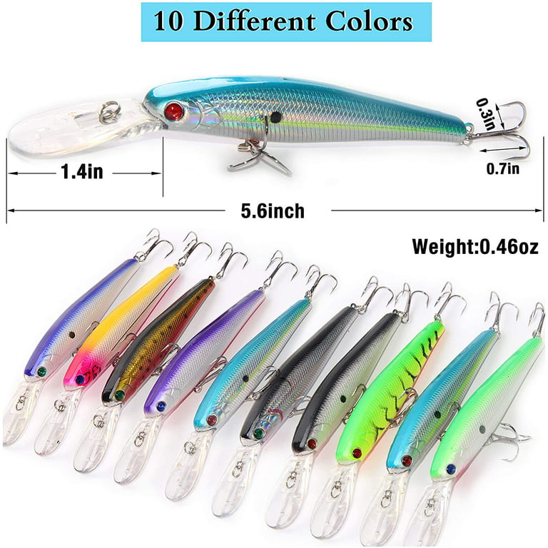 Hard Fishing Lures Bait Minnow Lures Bass CrankBait Set Life-Like Swimbait  Deep Diving Sinking Lures with Treble Hook for Bass Trout Walleye Redfish