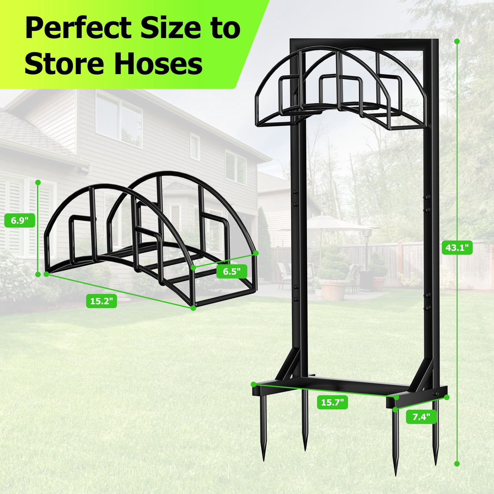 Garden Hose Holder, Super Stable Water Hose Holders Stand Holds 160-Feet Hose, Detachable Freestanding Hose Storage Hanger Rack for Outside Yard Lawn Farm, Black