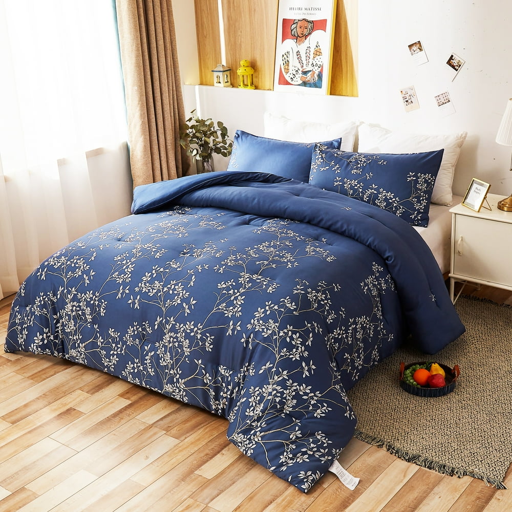 Peach Leaf Comforter Sets, King, Blue, 3-Pieces - Walmart.com - Walmart.com