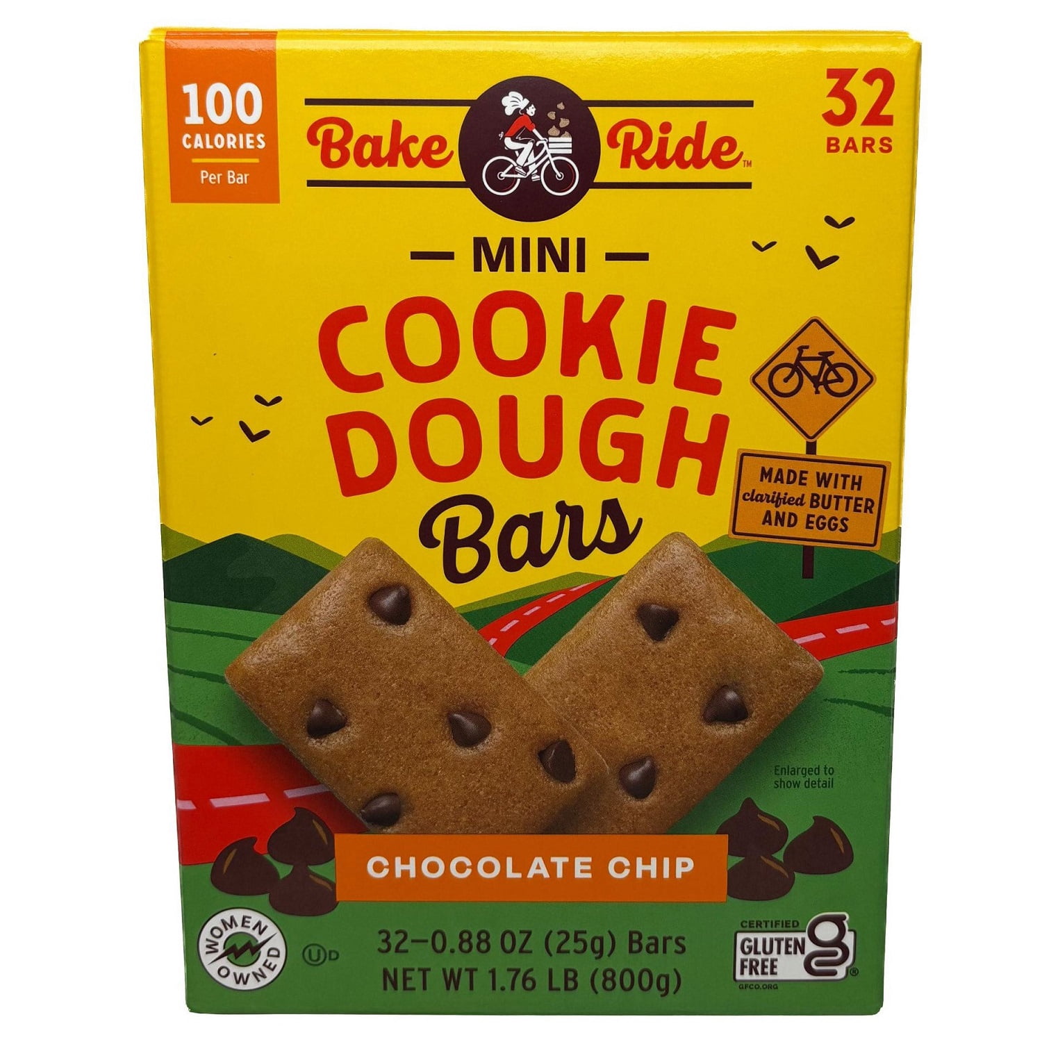 Bake Ride Mini Chocolate Chip Cookie Dough Bars, 0.88 Ounce (Pack of 32)