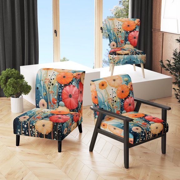 Designart "Coral Blue Contrasting Contrasts II" Coral Abstract Collages Upholstered Accent Chair - Modern Arm Chair For Living Room