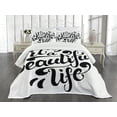 thumbnail image 3 of Ambesonne Inspirational Quilted Bedspread Set 3 Pcs, Positive Life, King Size, Black and White, 3 of 5