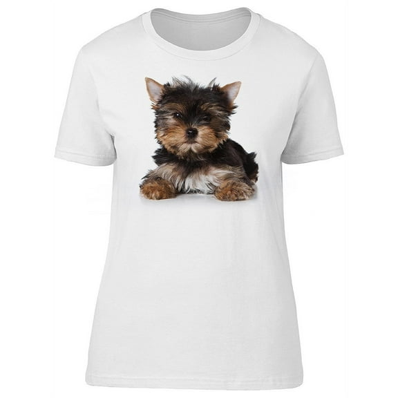 Smartprints Womens Graphic Tee White - Cute Yorkie Dog Puppy 100% Cotton Regular Fit