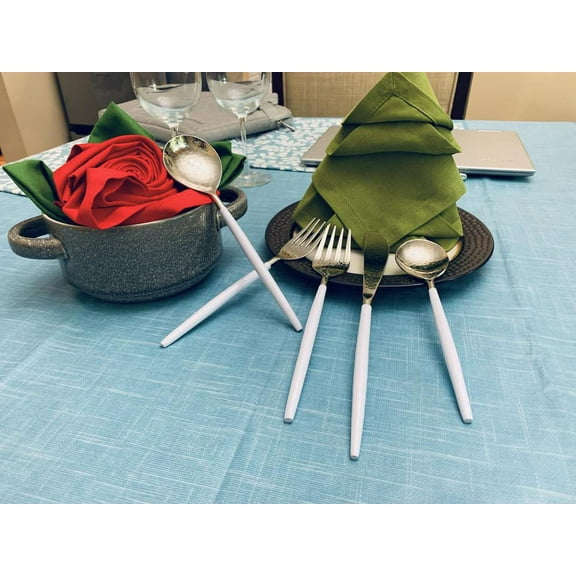 Stainless Steel Flatware Set Table Setting for 4 in Silver & White (20 Pieces)