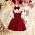 thumbnail image 2 of ZHOGXU Baby Girls Heart Printed Outfit Long Sleeve Top Suspender Bowknot Skirts Matching Bow Headband 3PCS Set For Kids,Red,3-6 Months, 2 of 9