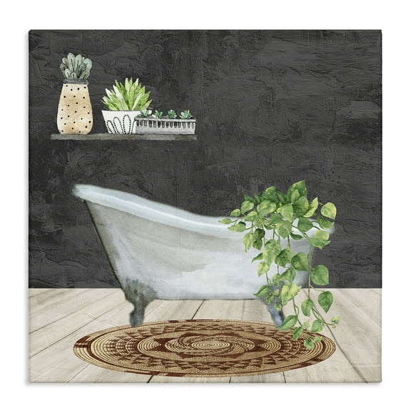 Stupell Industries Botanical Bathtub Scene Bath & Laundry Painting Wrapped Canvas Art Print Wall Art, 17 x 17