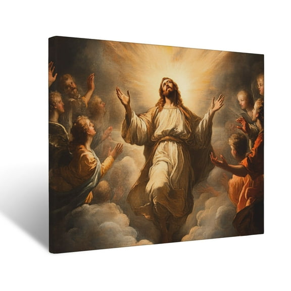 CozyNet Jesus Welcoming A Glowing Crowd Into Heaven, Surrounded By Angels & Divine Light Wall Art Prints With Frame Canvas Perfect for Living Room & Bedroom, Ready to Hang, Wall Decor 12"x16"
