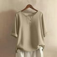 thumbnail image 2 of Women's 3/4 Sleeve Cotton Linen Jacquard Blouses Top T-Shirt, 2 of 5