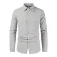 thumbnail image 1 of Men's Loose Cotton Linen Solid Color Lapel Long Sleeve Casual Cotton Linen Shirt Top 3XL, 1 of 3