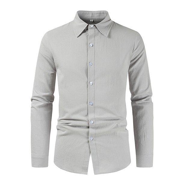 Men's Loose Cotton Linen Solid Color Lapel Long Sleeve Casual Cotton Linen Shirt Top4XL