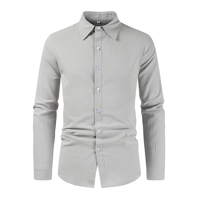 Men's Loose Cotton Linen Solid Color Lapel Long Sleeve Casual Cotton Linen Shirt Top 3XL