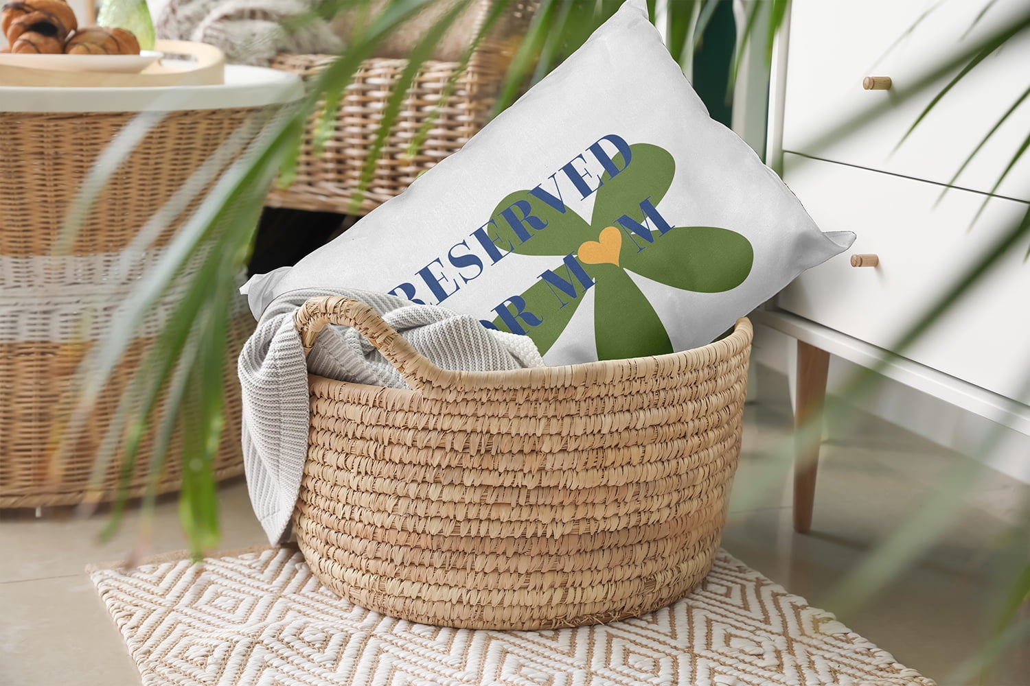 14" x 20" Simply Daisy Reserved for Mom with Hearts Indoor/Outdoor Pillow, Light Olive Green Qty 1