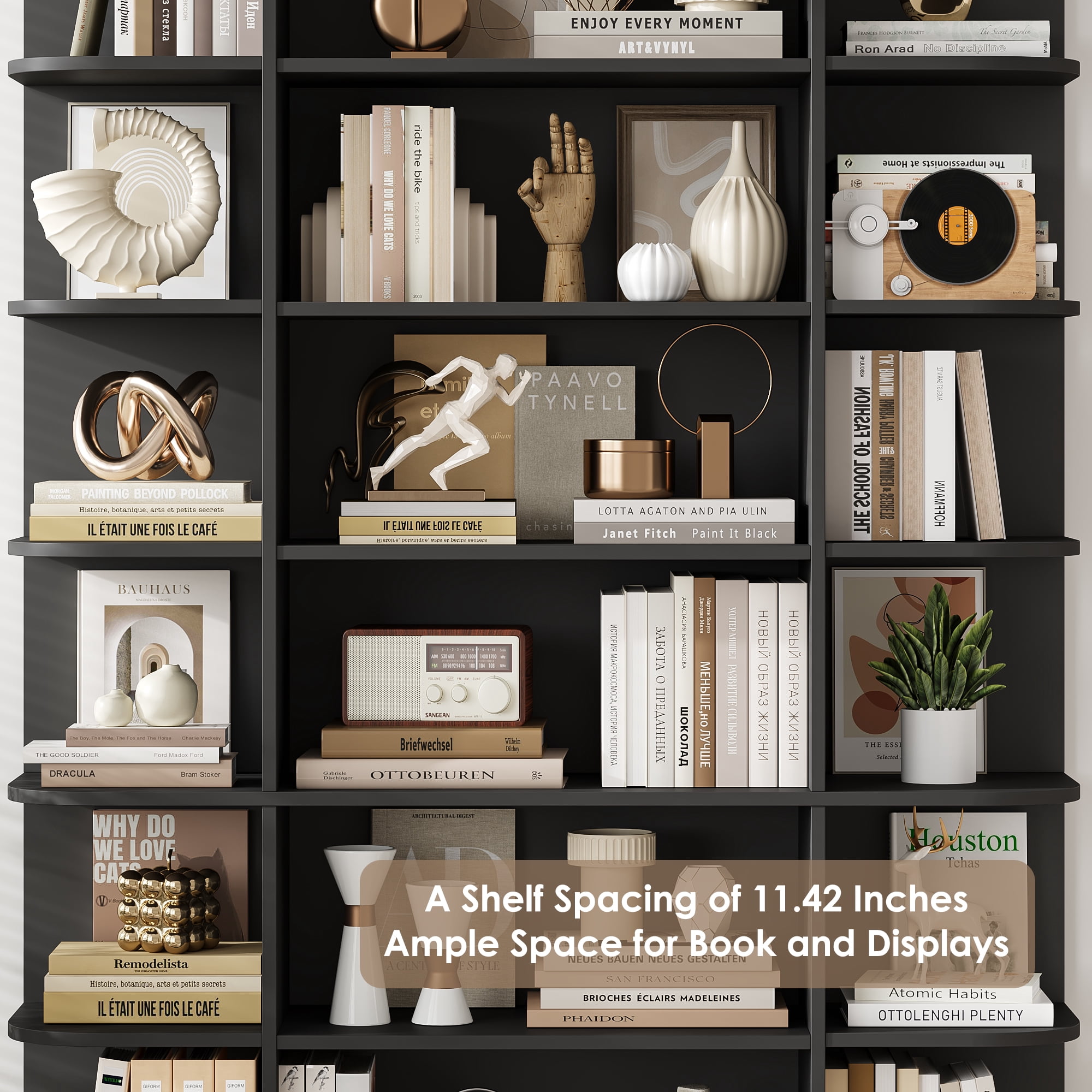 Homfa 7-Tier Triple Wide Bookcase, 84.6" Tall Bookshelf with Curved Display Shelves for Living Room Home Office Study, Black