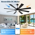 thumbnail image 3 of 62 Inch Smart Ceiling Fan with Light, Modern Balck Ceiling Fan, Outdoor Ceiling fans for Patios Damp-rated, 8 Reversible Blades, Quiet DC Motor, 5 CCT for Kitchen Bedroom Gazebo, 3 of 7