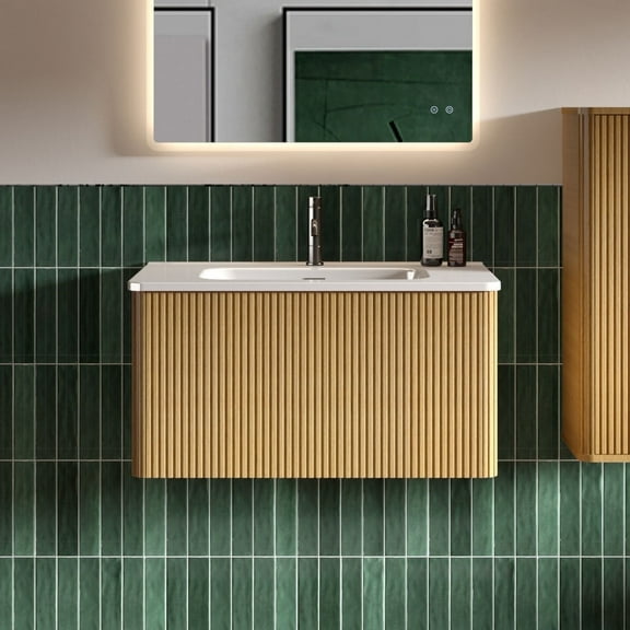 CITTANEO 30 inch Mid Century Bathroom Vanity with Sink, Bathroom Cabinet with Push-Open Drawer