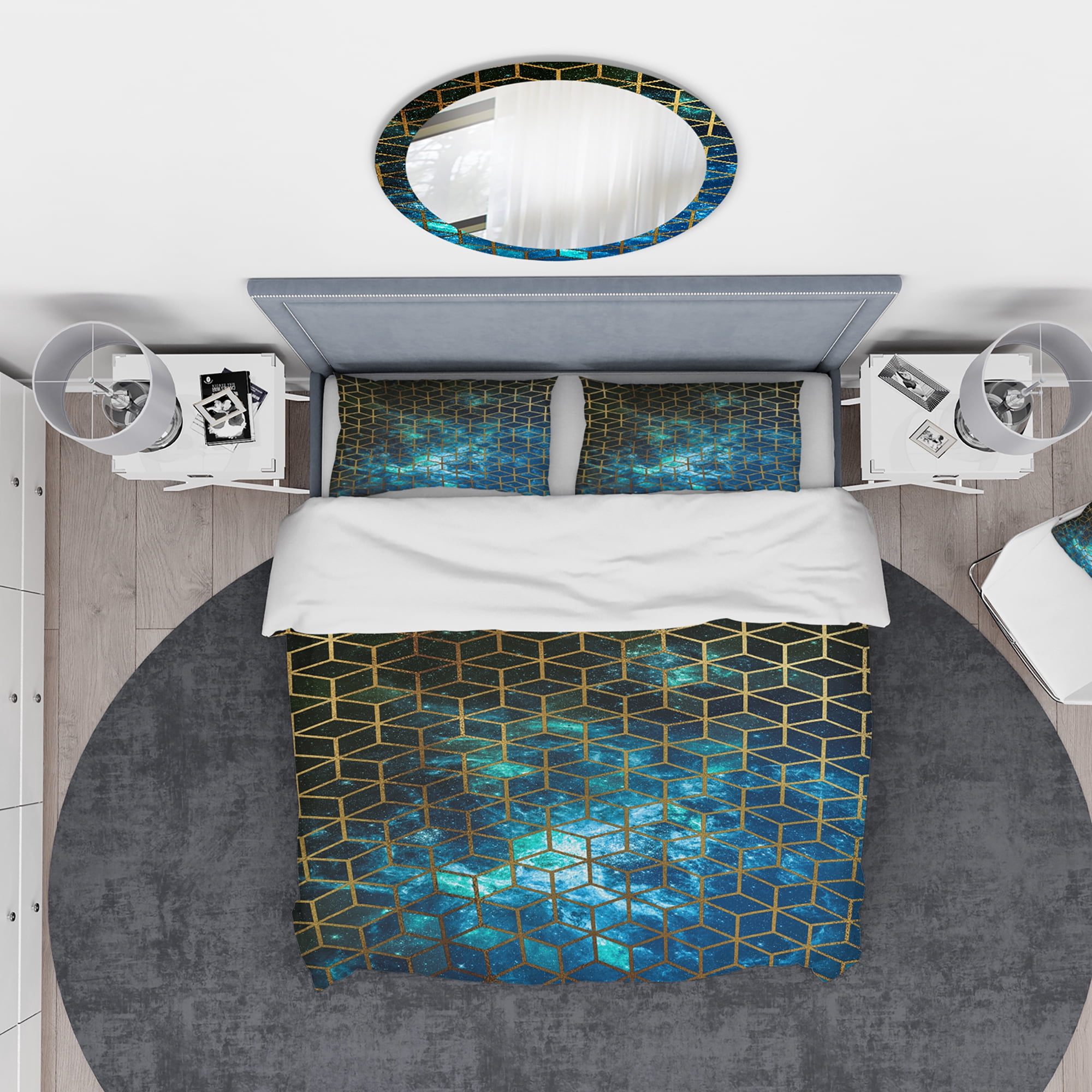 Designart 'Yellow Cubes over Blue Cosmic Background' Modern & Contemporary Duvet Cover Set