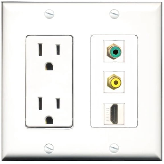 RiteAV - 15 Amp Power Outlet 1 Port HDMI 1 Port RCA Yellow 1 Port RCA Green Decorative Wall Plate