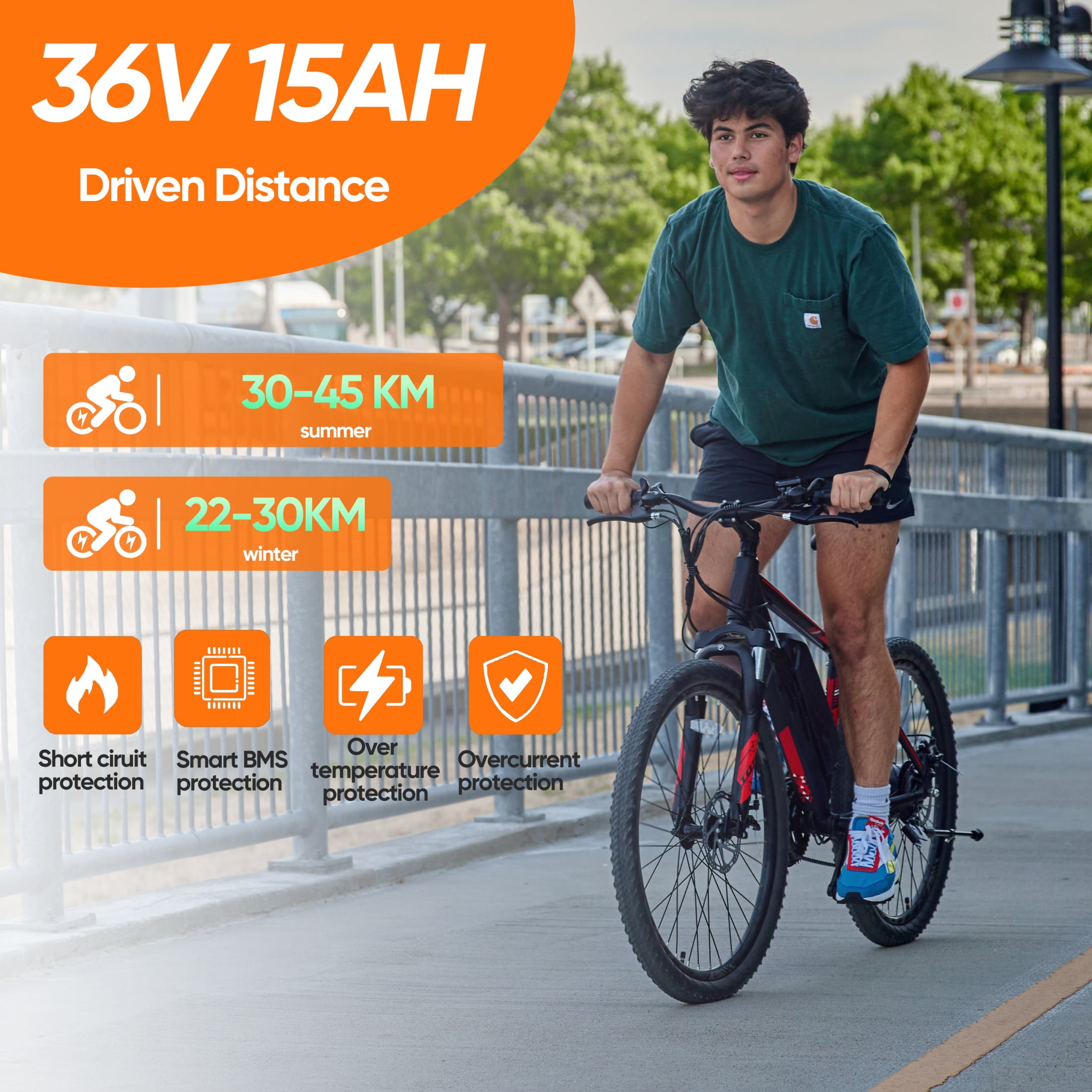 5 Prong 36V 15Ah Ebike Battery Rechargeable Lithium Battery XT60 36V Battery for 1000W Adult Electric Bike