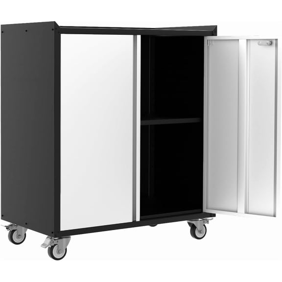 35.4 In Garage Rolling Metal Storage Cabinet with Lock Adjustable Shelf and 4 Wheels Grey