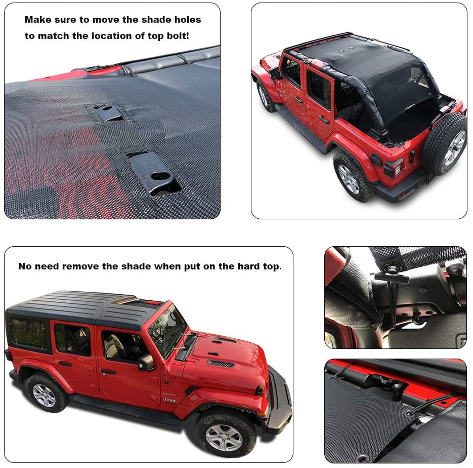 Shadeidea Jeep Wrangler Sunshade JL Unlimited 4 Door JLU Sun Shade (2018-Current) Top Front+Rear+Trunk-Cherry Red Mesh Screen Cover UV Blocker with Grab Bag Storage Pouch-10 Years Warranty