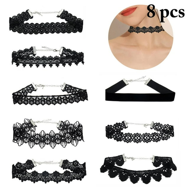 8PCS Choker Set Mode Dentelle Choker Colliers Velours Ensemble pour les Femmes